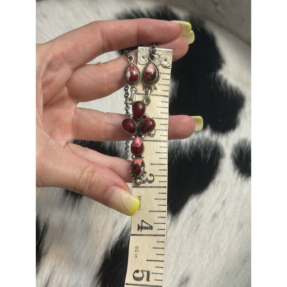 Native American Sterling Silver Multistone Red Rose Dahlia Lariat Necklace 18” - Picture 4 of 11